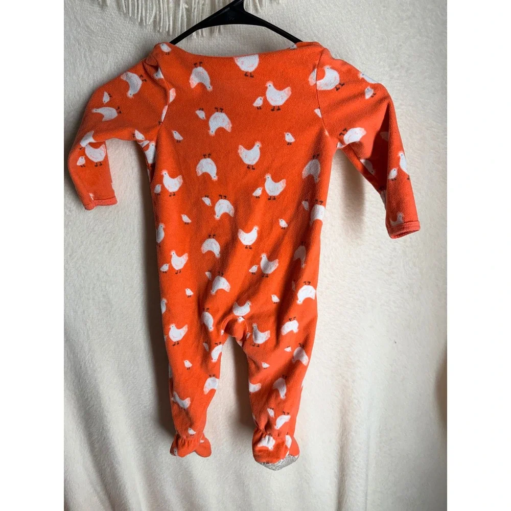 Carters Child of Mine 18M Orange Chicken Print Fleece Footed Sleeper Pajamas